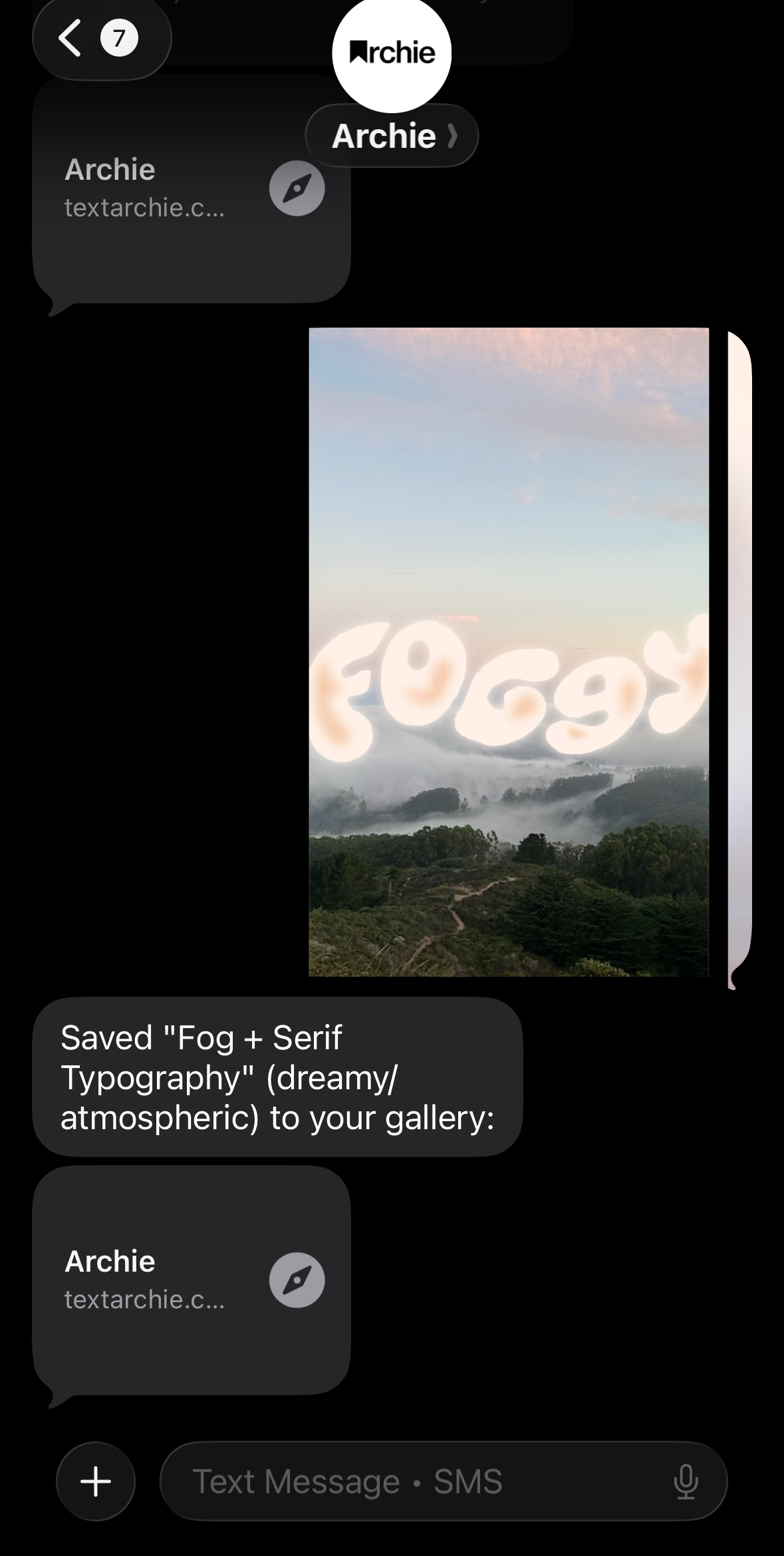 Texting a design screenshot to Archie and getting a save confirmation back